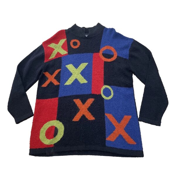 Designer Originals Studio Vtg 90s Sweater Men L Tic Tac Toe XOXO Geometric Color